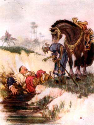 Руслан и Людмила. Но робкий всадник вверх ногами Свалился тяжко в грязный ров