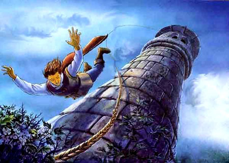 Гримм. Салаточка. Принц в отчаянии выбросился из башни.