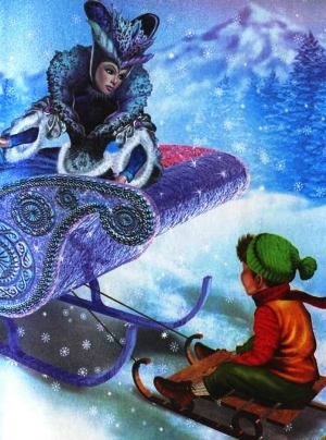 Снежная королева. Кай привязал свои санки