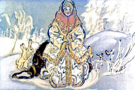 Русская народная сказка. Морозко. Старикова дочка сидит на сундуке