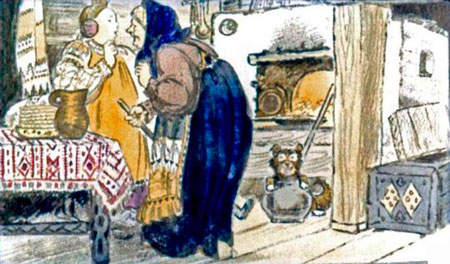 Русская народная сказка. Морозко. Старуха напекла блинов и говорит своей дочке