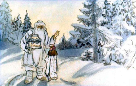 Русская народная сказка. Морозко. Морозко принес большои сундук с нарядами