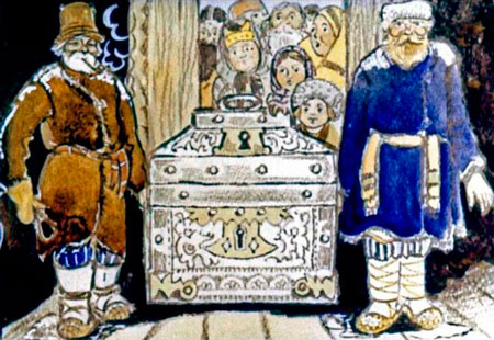 Русская народная сказка. Морозко. А за ней большой сундук внесли.