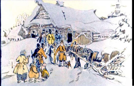 Русская народная сказка. Морозко. Собрал старик соседей - старуху и её дочку искать.