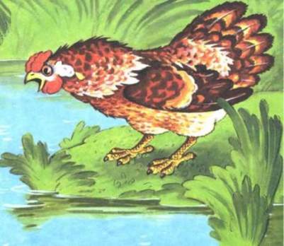 Смотрит курица-мать на утят