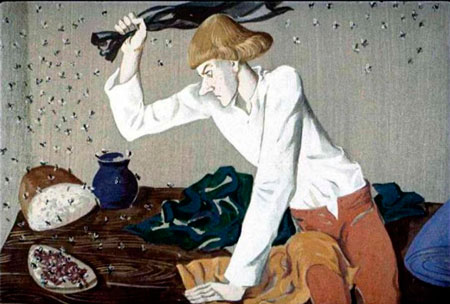 Гримм. Храбрый портной. Рассердился портной, взял тряпку да как ударит по мухам!