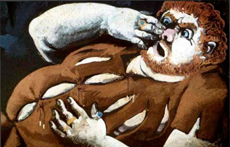 Гримм. Храбрый портной. Портной стал бросать камни в одного из разбойников