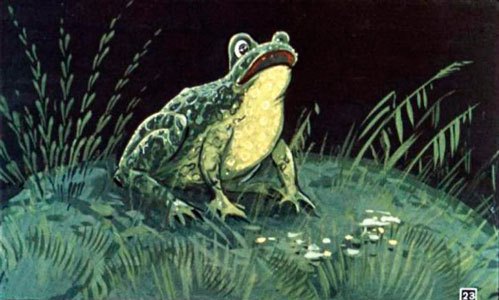 Вдруг прыгает вперёд старая лягушка