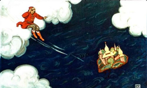 Подхватил его буйный ветер и понёс над морем.