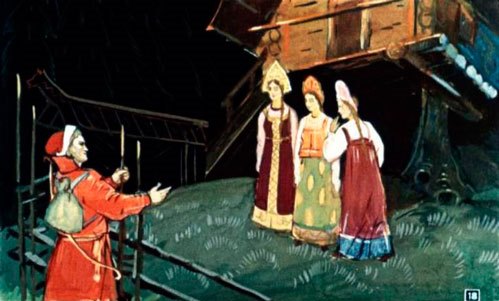 А перед избушкой три девицы гуляют