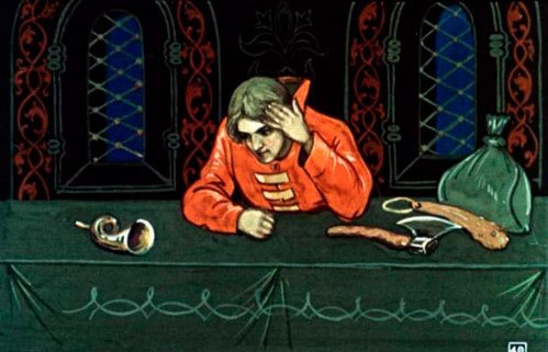 А стрелок сидит один в тереме, пригорюнился