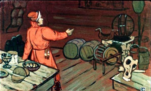 Андрей сам за стол садится и свата Наума приглашает.