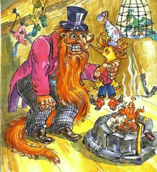 Золотой ключик или приключения Буратино БУРАТИНО ЕДВА НЕ ПОГИБАЕТ ПО СОБСТВЕННОМУ ЛЕГКОМЫСЛИЮ. ПАПА КАРЛО КЛЕИТ ЕМУ ОДЕЖДУ ИЗ ЦВЕТНОЙ БУМАГИ И ПОКУПАЕТ АЗБУКУ