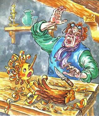 Золотой ключик или приключения Буратино. Он вырезал на полене волосы, потом - лоб