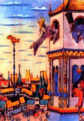 Сказка о золотом петушке. Видит, бьется петушок