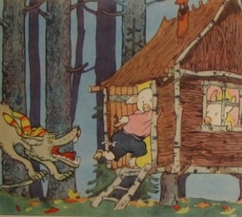 Три поросенка. Нуф-Нуф пустил его к себе и запер дверь