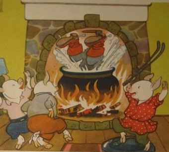 Три поросенка. Волк свалился прямо в кипяток