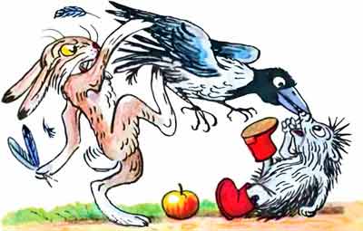  Ворона Ежа в нос клюнула, Еж Зайца иголками уколол, а Заяц Ворону ногой лягнул..