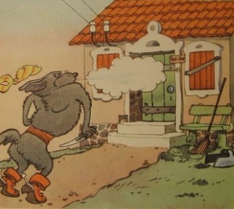 Три поросенка. Волк дунул так сильно, как только мог