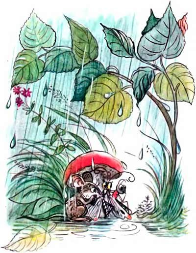 Потеснились — пустили Мышку под грибок.