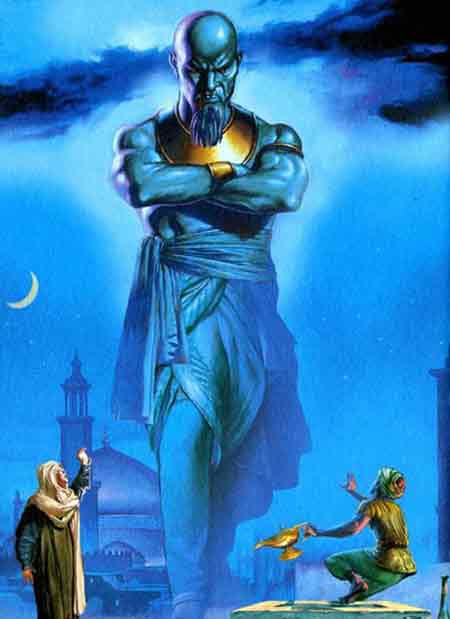 Перед Аладдином вырос страшный джинн огромного роста 