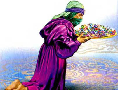 Она сдёрнула с блюда платок, и весь зал осветился, - так засверкали камни. 