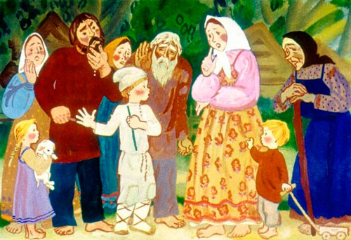 Испугался пастушок, побежал в деревню 