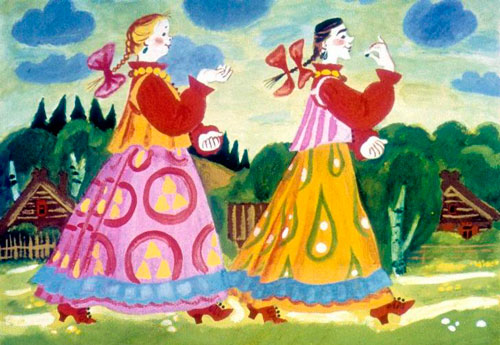 У старших дочерей сарафаны пестрые 