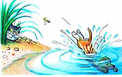 Подбежал Щенок к пруду — и в воду!