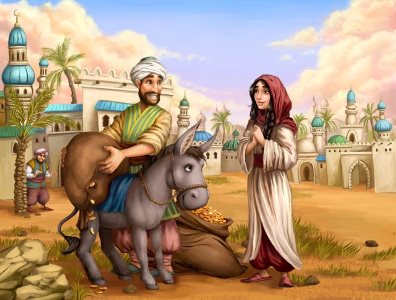 Али-Баба и сорок разбойников. Увидев золото, она побледнела от страха