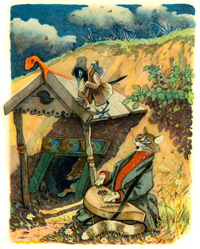 Петушок — золотой гребешок. Кот настроил гусельцы