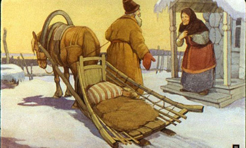 Ну, старуха, знатный воротник привез тебе на шубу 