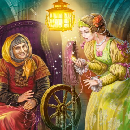 В тесной каморке под крышей сидела за прялкой какая-то старушка