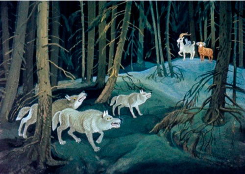 Опять наткнулись на серых волков. 