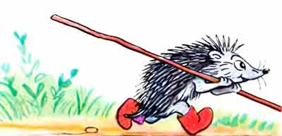 Ёжик поднял палку, закинул её себе на плечо