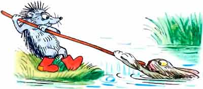 Ухватился Заяц за палку, ёжик изо всех сил дёрнул