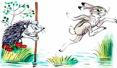 Заяц с кочки на кочку прыгает