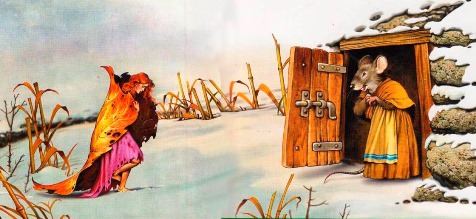 Дюймовочка стала у порога, как нищенка