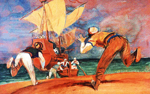 Купцы в ужасе бросились к кораблю 