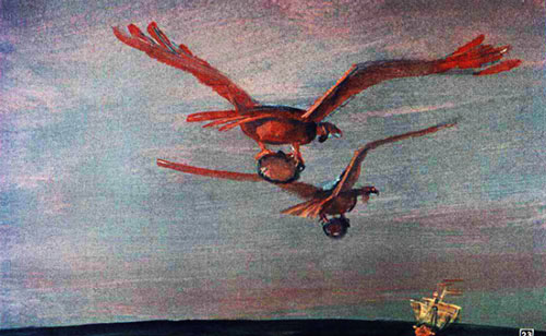 В когтях у птиц были зажаты огромные камни.