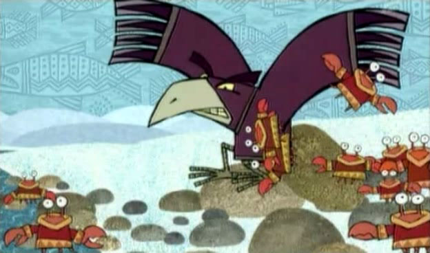 Ворон-обманщик. Другие крабы держат ворона