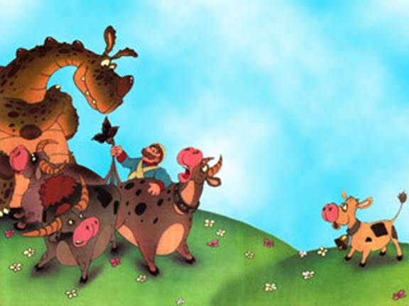 Призадумался он сперва, а потом согнал их в кучу и начал за хвосты привязывать. 