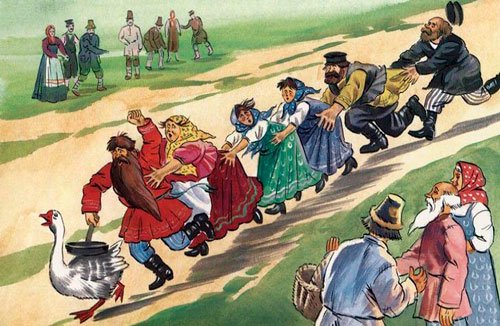 Собрались на крик и старые и малые, смеются, пальцами показывают 