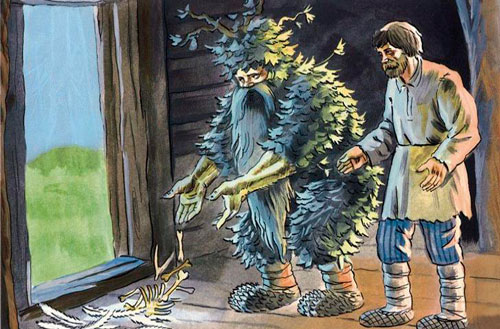 Леший взял обглоданные гусиные косточки, бросил их на пол.