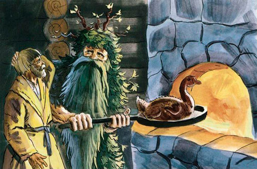 Леший ту сковородку в печь задвинул. 