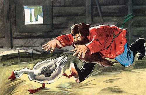 Утащил у них гуся. 