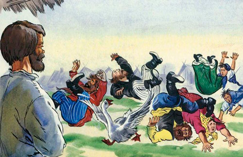 Встряхнулся гусь, всех крыльями в стороны разбросал и пошел в избу. 