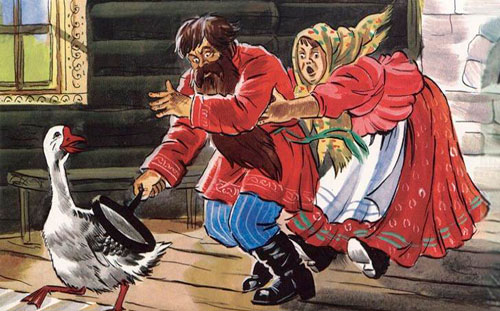 Стала жена отрывать его, да сама в тот же миг и прилипла к мужу. 