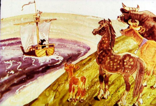 Потом пассажиры сошли на берег. 