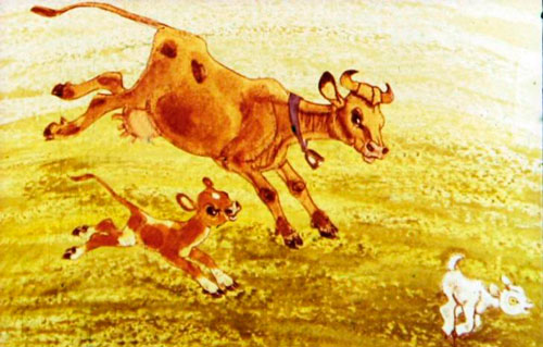 Козленок помчался по лужайке. 